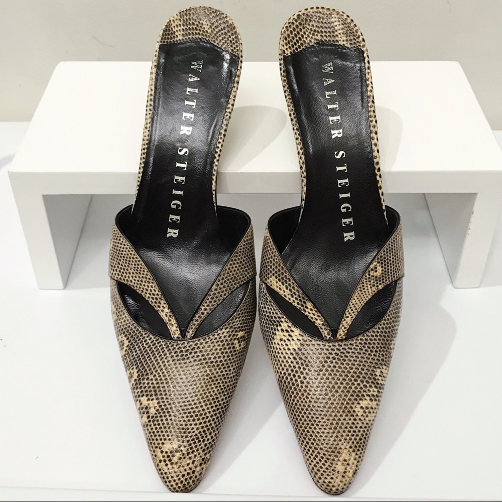 RARE Walter Steiger Exotic Ombré Lizard Skin Slip On Kitten Heel Mules 7.5 Italy - Picture 2 of 9